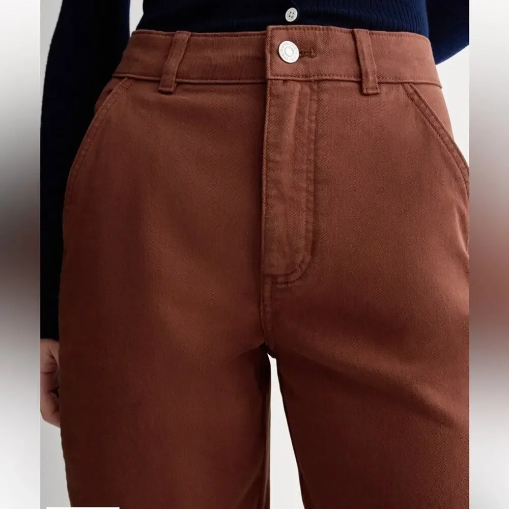 EVERLANE THE UTILITY BARREL PANT BROWN ORGANIC COTTON SIZE 00 - Picture 7 of 12